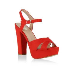 VAN HILL 826179 Plateausandaletten Damen Plateau Sandaletten Blcokabsatz High Heels Party rot 36 EU