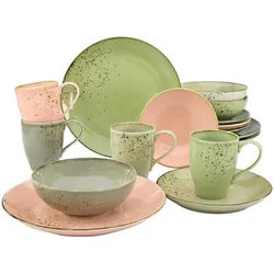 Creatable Kombiservice , Blau, Multicolor, Rosa, Mintgrün , Keramik , 16-teilig , 300 ml,400 ml , 31.5x33x34 cm , Geschirr, Geschirrsets, Kombiservice