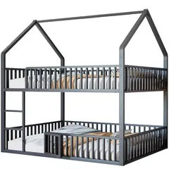 Oxeza Etagenbett 140/200 cm Schwarz mit Treppe und kleiner Tür , Metall , Mode , Rechteckig , 140x200 cm , Babymöbel & Kindermöbel, Kinderzimmer & Jugendzimmer, Stockbetten
