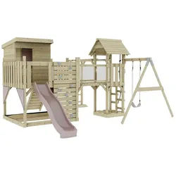 OutdoorToys Spielturm Lene, aus Holz in Altrosa mit Kinderschaukel & Rutsche rosa