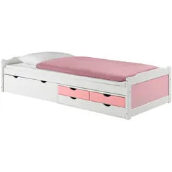 Idimex Funktionsbett Andrea 90X200 Cm , Weiß, Rosa , Holz , Kiefer , Vintage , 99x49x205 cm , FSC Mix , Kinder- & Jugendzimmer, Kindermöbel, Kinderbetten, Kindereinzelbetten