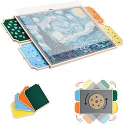 VEVOR 1500-teiliges drehbares Puzzlebrett mit 4 bunten Filzschubladen & Abdeckung, tragbarer Puzzletisch (890 x 660 x 32 mm), Puzzle-Zubehör für Erwachsene, Puzzle-Aufbewahrungssystem Puzzle Boards