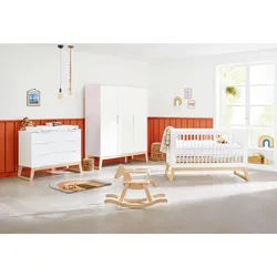 Pinolino Babyzimmer , Weiß, Eschefarben , Holz, Holzwerkstoff , Esche , massiv , 5 Fächer , 3 Schublade(n) Schubladen , in verschiedenen Größen erhältlich,zum Juniorbett umbaubar, höhenverstellbar, Sprossen mit Normabstand, Aufbauanleitung im Karton, Lattenrost inklusive, Schlupfsprossen , Babymöbel & Kindermöbel, Babyzimmer, Babyzimmer-Serien