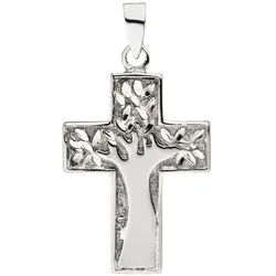 JOBO Kreuzanhänger Anhänger Kreuz mit Baum, 925 Silber silberfarben