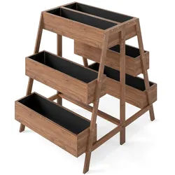 Helloshop26 - Hochbeet mehrstufig 126 x 90 x 115 cm 6 Pflanzschalen elegante braune Holzoptik 20_0017909