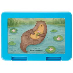 Mr. & Mrs. Panda Butterdose Otter Seerose Design, Lunchbox, Weiß, glücklich, Vesperbox, Bento Box, Premium Kunststoff, (Packung), Vorratsbehälter pausenbrotdose Butterbrotdose weiß