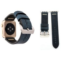 Wigento Smartwatch-Armband Echt-Leder Armband für Apple Watch Serie 1 / 2 / 3 42 mm Blau