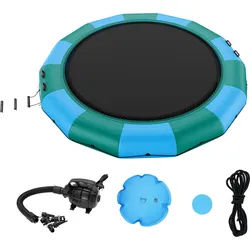 VEVOR Aufblasbarer Wassertrampolin Leiter, Wasserdichte, Abriebfeste, Langlebige Wassertrampoline 4,57 m Großen Sprungfläche, Sprungplattform-Wasserpark Pool Trampolin, Spielzeuge Blau & Grün