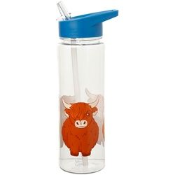 Highland Coo Kuh wiederverwendbare Plastik-Wasserflasche mit faltbarem Strohhalm 550ml