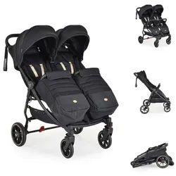 Cangaroo Geschwisterwagen Zwillingskinderwagen 2Gether, Fußabdeckungen, Aluminiumrahmen, faltbar schwarz