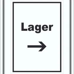 HB-Druck Lager Schild mit Text und Richtungspfeil rechts Storage Warenlager hochkant A2 Rückseite selbstklebend