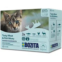 BOZITA Multibox Fleisch und Fisch in Sauce (Mix 12 Tüten 85g)