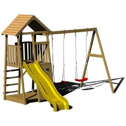 Spielturm , Gelb, Naturfarben , Holz , Kiefer , 340x270x280 cm , Freizeit & Co, Gartenspielzeug, Spieltürme