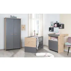 Roba Babyzimmer SET Anna 3-teilig , Anthrazit, Sonoma Eiche , Holz , Holz Optik , Rechteckig , 96x190x50 cm , Babymöbel & Kindermöbel, Babyzimmer