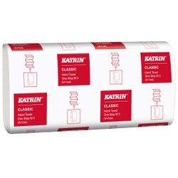 KATRIN Classic One Stop M 3 Papierhandtuch, 20,6 x 25 cm, Hochwertiges Falthandtuch, 3-lagig, weiß, 1 Karton = 21 Packungen à 120 Tücher