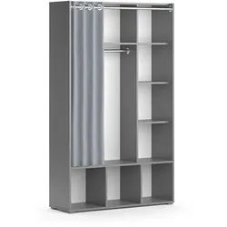 Vicco Kinderkleiderschrank Luigi Grau 105.8 x 178.1 cm mit Vorhang-Kleiderstange , Grau, Hellgrau , Holzwerkstoff , 9 Fächer , Rechteckig , 105.8x178.1x38 cm , Babymöbel & Kindermöbel, Babyzimmer, Babyregale & Kinderregale