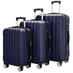 VINGLI Trolleyset 3 in 1 tragbarer ABS Trolley Koffer, Reisekoffer, Marineblau, 4 Rollen, mit viel Stauraum blau