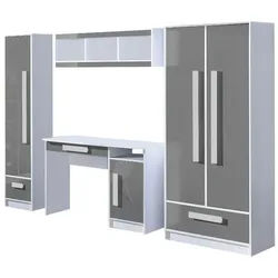 Feldmann-Wohnen Jugendzimmer-Set Guliver Weiß Matt / Grau Hochglanz / Griffe Aschgrau 4-teilig , Grau, Weiß , Holz , 3 Schubladen , Rechteckig , 240x191x50 cm , Babymöbel & Kindermöbel, Kinderzimmer & Jugendzimmer, komplette Jugendzimmer