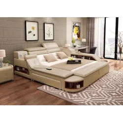 Xlmoebel Multimediabett Multifunktionsbett mit USB-Soundfunktion und modernem Design (Multifunktion Bett), Hergestellt in Europa beige 280 cm x 100 cm