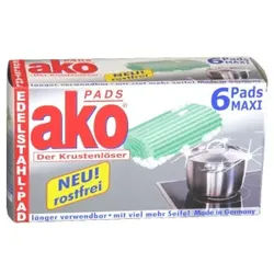 akoPADS® Edelstahl Pad MAXI, Krustenlöser rostfrei, mit fettlösender Seife, 1 Packung = 6 Stück