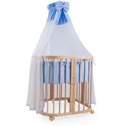 waldin Babybett Natur, 7in1 mit Matratze , Naturfarben, Blau , Holz , Echtholz,Buche , Oval , 73x123 cm , FSC 100% , Babymöbel & Kindermöbel, Babyzimmer, Babybetten, Gitterbetten