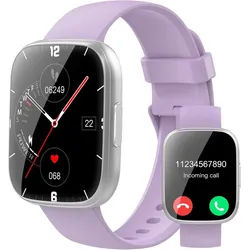 Puqo T80 Smartwatch (4,9 cm, android ios), Smartwatch mit 1.95 Zoll Display Herzfrequenzmessung und Sportmodi lila