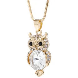 KARMA Kette mit Anhänger Eule Roségold, Silber od. Gold 47 cm Kristalle (1-tlg., Damenhalskette modern Geschenk für Frauen), Damen Eulenkette Halskette goldfarben
