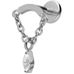 Titan Labret mit Innengewinde BOGEN + KETTE + KRISTALLTROPFEN