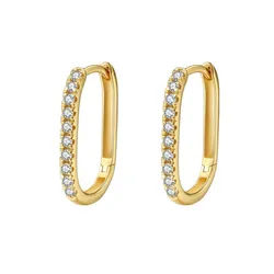 Dear Me Paar Creolen Geo Viereck, 585 Gold mit Zirkonia, Echtgold Schmuck, Kleine Ovale Damen Ohrringe 14 Karat Gelbgold für Layering goldfarben