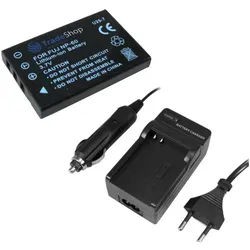 Trade-Shop 2in1 Set passend für Medion MD-85961 Traveler DV5000 Ladegerät + Kamera-Akku Li-Ion 1400 mAh (3,7 V), Für 220V Steckdose und 12V/24V Kfz Zigarettenanzünder