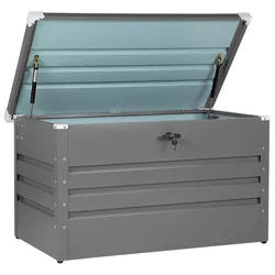 Beliani Auflagenbox Stahl grau 132/62 cm Cebrosa , Grau , Metall , 132x64x62 cm , Aufbewahrung & Schutzhüllen, Gartenboxen