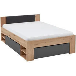 Carryhome Stauraumbett , Graphitfarben, Eiche Artisan , Holzwerkstoff , 8 Fächer , 2 Schubladen , 120x200 cm , in verschiedenen Holzdekoren erhältlich, mit Schubkästen, in verschiedenen Größen erhältlich , Schlafzimmer, Betten, Stauraumbetten