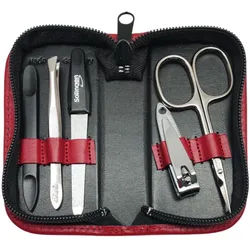 EloModa Maniküre-Kosmetik-Etui 5-tlg Maniküre-Set aus Echtleder – Made in Germany, Solingen Instrume, 5 tlg., Made in Germany rot