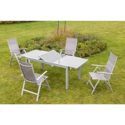Gardenson Gartentisch , Silberfarben , Metall, Glas , rechteckig , eckig , 90x75x120 cm , ausziehbar , Gartenmöbel, Gartentische, Gartentische Ausziehbar