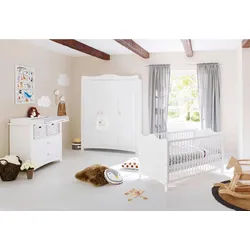 Pinolino Babyzimmer , Weiß , Holzwerkstoff , Kiefer , teilmassiv , 6 Fächer , 2 Schubladen , zum Juniorbett umbaubar, höhenverstellbar, Sprossen mit Normabstand, Aufbauanleitung im Karton, Lattenrost inklusive, Schlupfsprossen , Baby & Kindermöbel, Babyzimmer, Babyzimmer-serien