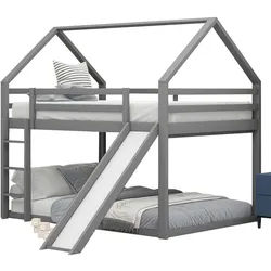 Okwish Etagenbett 140/200 cm Grau mit Rutsche und Leiter für Kinderzimmer , Holz , 140x200 cm , Babymöbel & Kindermöbel, Kinderzimmer & Jugendzimmer, Stockbetten