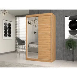 Raumhirsch Furniture Kleiderschrank Schrank, Kleiderschrank, Schiebetürenschrank (Maße 120 x 61 x 200 cm (viele Farbvarianten, stabil) Spiegelfront, 6 Einlegeböden, Schiebetüren