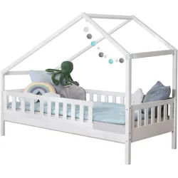 Mid.you Hausbett , Weiß , Holz , Birke,Kiefer , Schichtholz,massiv , Höhe ca. 16 cm , seitenverkehrt montierbar , 120x200 cm , nur für Rollroste geeignet, bodentiefer Einstieg , Babymöbel & Kindermöbel, Kinderzimmer & Jugendzimmer, Kinderbetten, Spielbetten