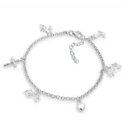 Elli Bettelarmband Kreuz Herz Anker mit Kristallen von Swarovski®925 Silber, Anker silberfarben 19