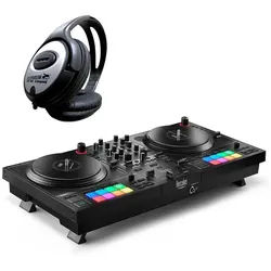 HERCULES DJ Controller Hercules DJ Control Inpulse T-7 DJ-Controller mit Kopfhörer, (Inkl Software), DJ-Controller mit authentischem Plattenspieler-Feeling schwarz