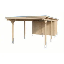 Skan Holz Emsland - Flachdach Carport aus Leimholz Breite 402 cm 402 x 846 cm (Gr.2 inkl. Abstellraum) Nut- und Feder Dachschalung mit EPDM-Dachfolie farblich unbehandelt