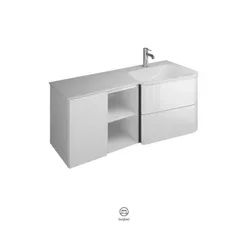 burgbad Badu Mineralguss-Waschtisch weiß velvet, inklusive Waschtischunterschrank, 2 Auszüge, 1 offene Regal, eine Tür, Version links, Breite 1220mm, SFUI122LF3695C0037G0196, Farbe: Eiche Dekor