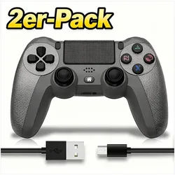 POPOLIC Controller für PS4 Mobile, Dualshock,Wireless PC-Controller (6-Achsen, LED-Licht, Touchpanel, Kopfhörerbuchse, inkl. Ladekabel, 2 St., 600-mAh-Akku, Bequeme Tasten, Präzises D-Pad) grau