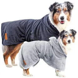 Wahre Tierliebe Hundebademantel Premium Hunde Bademantel, kuschelig, saugstark und waschbar, In verschiedenen Größen und Farben erhältlich grau XL
