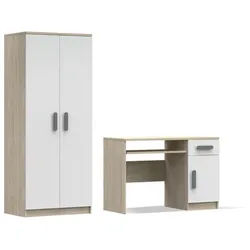 Deine Möbel 24 Kinderzimmer-Set Inge IV 2-teilig in Weiß+Sonoma/Grau , Weiß, Sonoma Eiche, Grau , Holzwerkstoff , 190x192x50 cm , Babymöbel & Kindermöbel, Kinderzimmer & Jugendzimmer, komplette Jugendzimmer