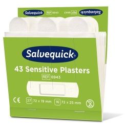 Cederroth Salvequick Sensitive Pflaster, Weiße, wasserabweisende Wundpflaster für empfindliche Haut, 1 Box = 6 x 43 Stück