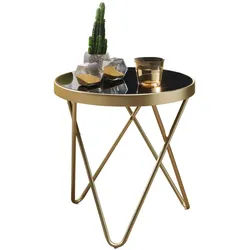 KADIMA DESIGN Design Beistelltisch PARMA 42x46x42cm Couchtisch Rund Schwarz/Matt Gold, Designer Glas-Wohnzimmertisch modern, Glastisch Metallgestell, Kleiner