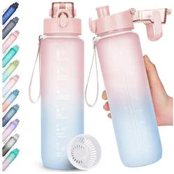 LuxusKollektion Trinklernbecher Trinkflasche 1l BPA-frei Sport Auslaufsicher mit Zeitmarkierung