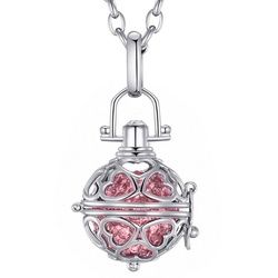 Morella Kette mit Anhänger Morella® Damen Halskette Edelstahl 70 cm mit Herz-Kugel Anhänger und (2-tlg), Silberne Kette, Herzornament, austauschbare Klangkugel, im Samtbeutel rosa