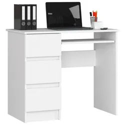 Akord Schreibtisch Weiß 90x50x77 cm , Holzwerkstoff , 1 Fächer , 3 Schubladen , Rechteckig,Rechteckig , 90x77x50 cm , Büromöbel, Schreibtische, Computertische